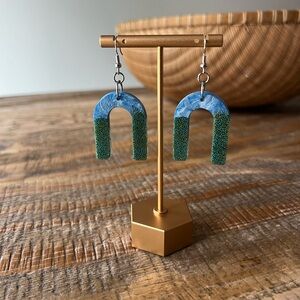 Blue & Green Resin Arch Earrings